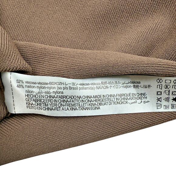 Zara Mink Brown Bandage Knit Asymmetrical Bodycon Midi Dress One Shoulder SMALL - Picture 6 of 8